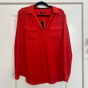 Beautiful red flowy top with pocket & button detail